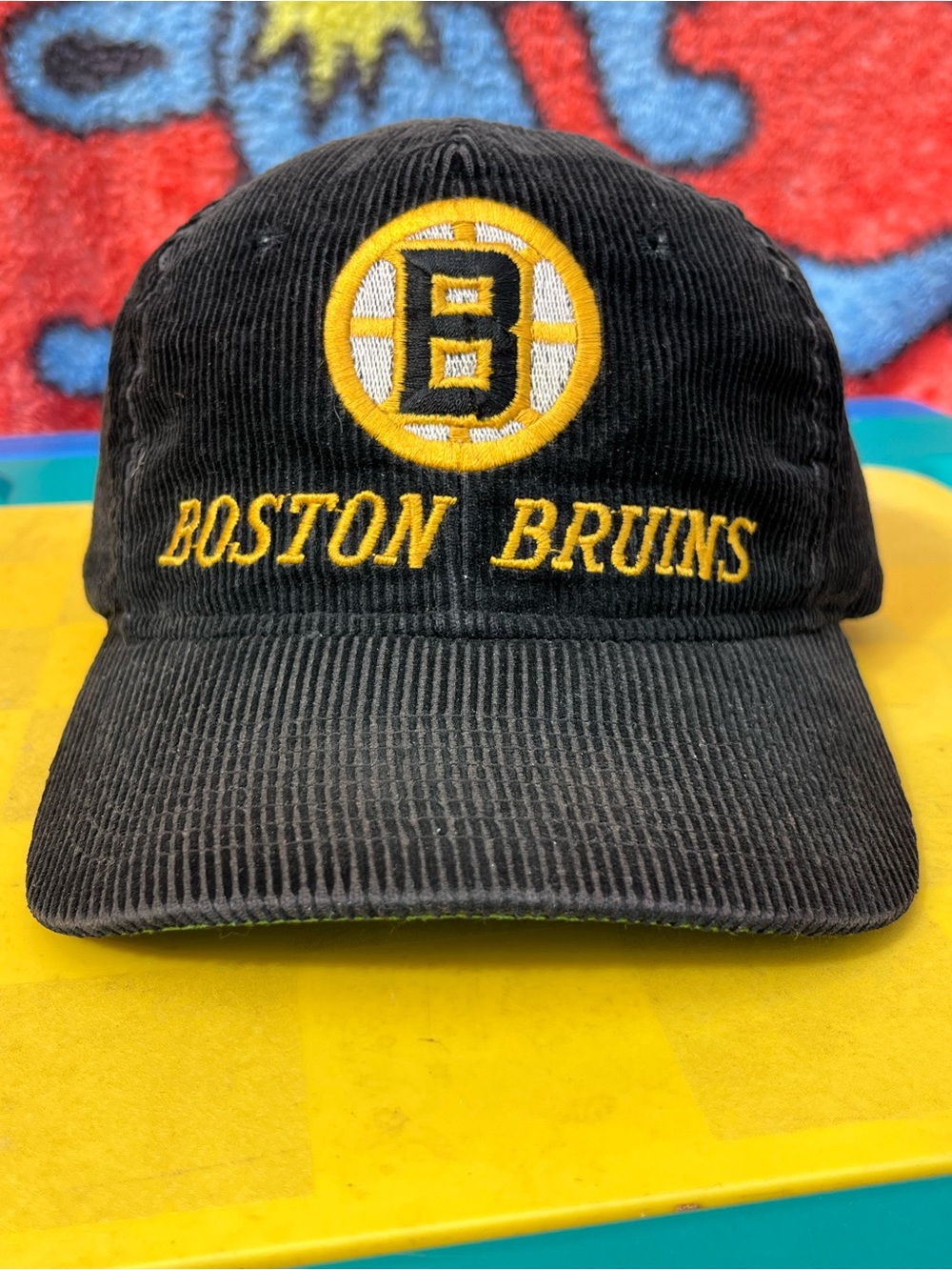 Vintage kids size Boston Bruins Corduroy Dad Hat Black Gold Adjustable